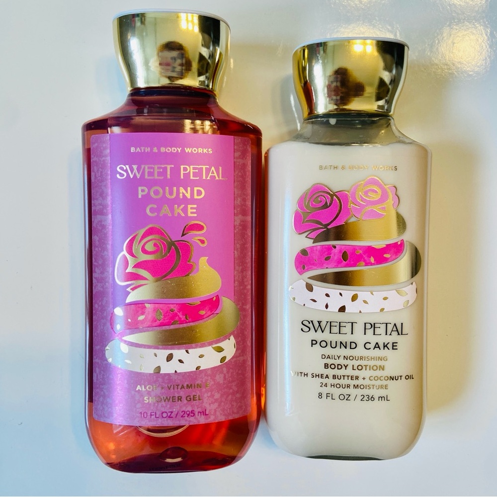 Bath & Body Works Sweet Petal Pound Cake Shower Gel and Lotion